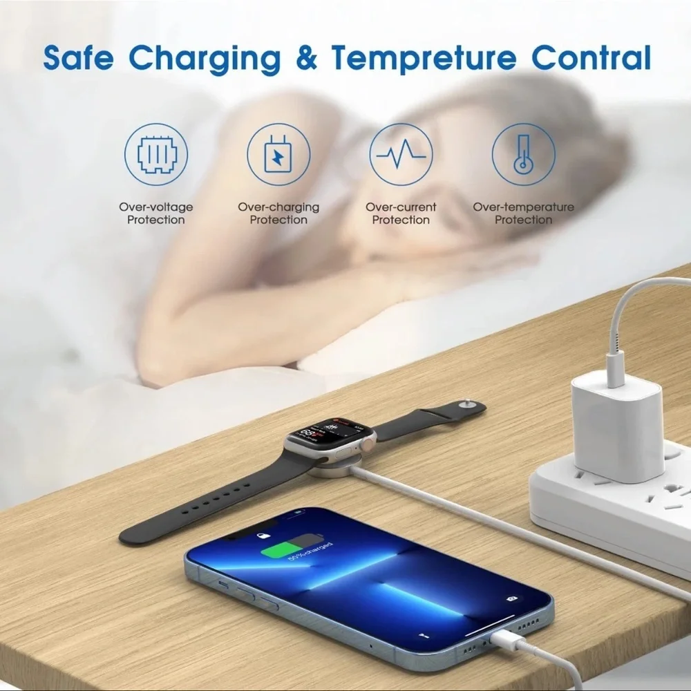 For Apple Watch iWatch SE 7 6 5 4 3 2 iPhone USB C Magnetic Charger Cable Block